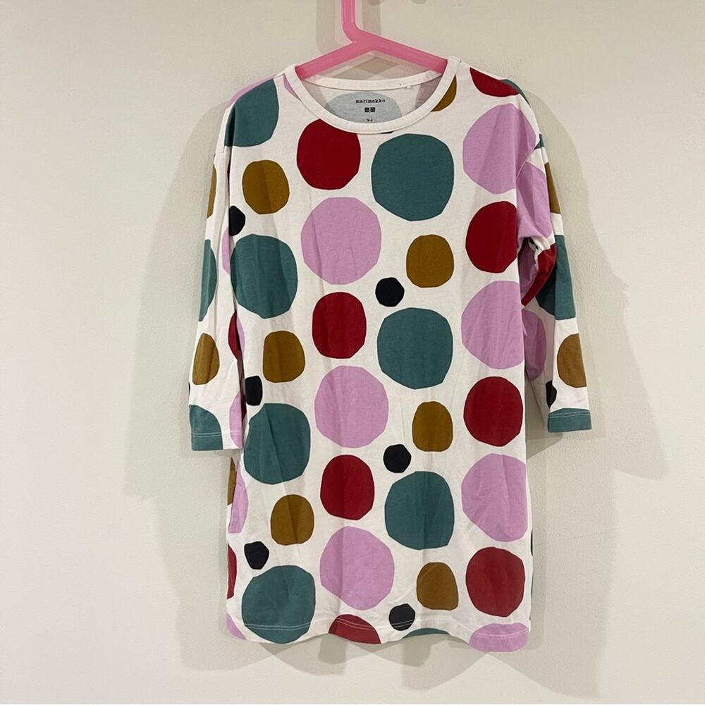 Marimekko x Uniqlo Kids Dress Long Sleeve Girls size 5-6 Cream & Multicolor Dots